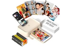 iDPRT 4x6 Photo Printer, CP4100 Instant Photo Printer for iPhone & Android with 108 Sheets & 2 Cartridges, Wireless Portable Picture Printer, 300DPi Thermal Dye Sublimation, Beige