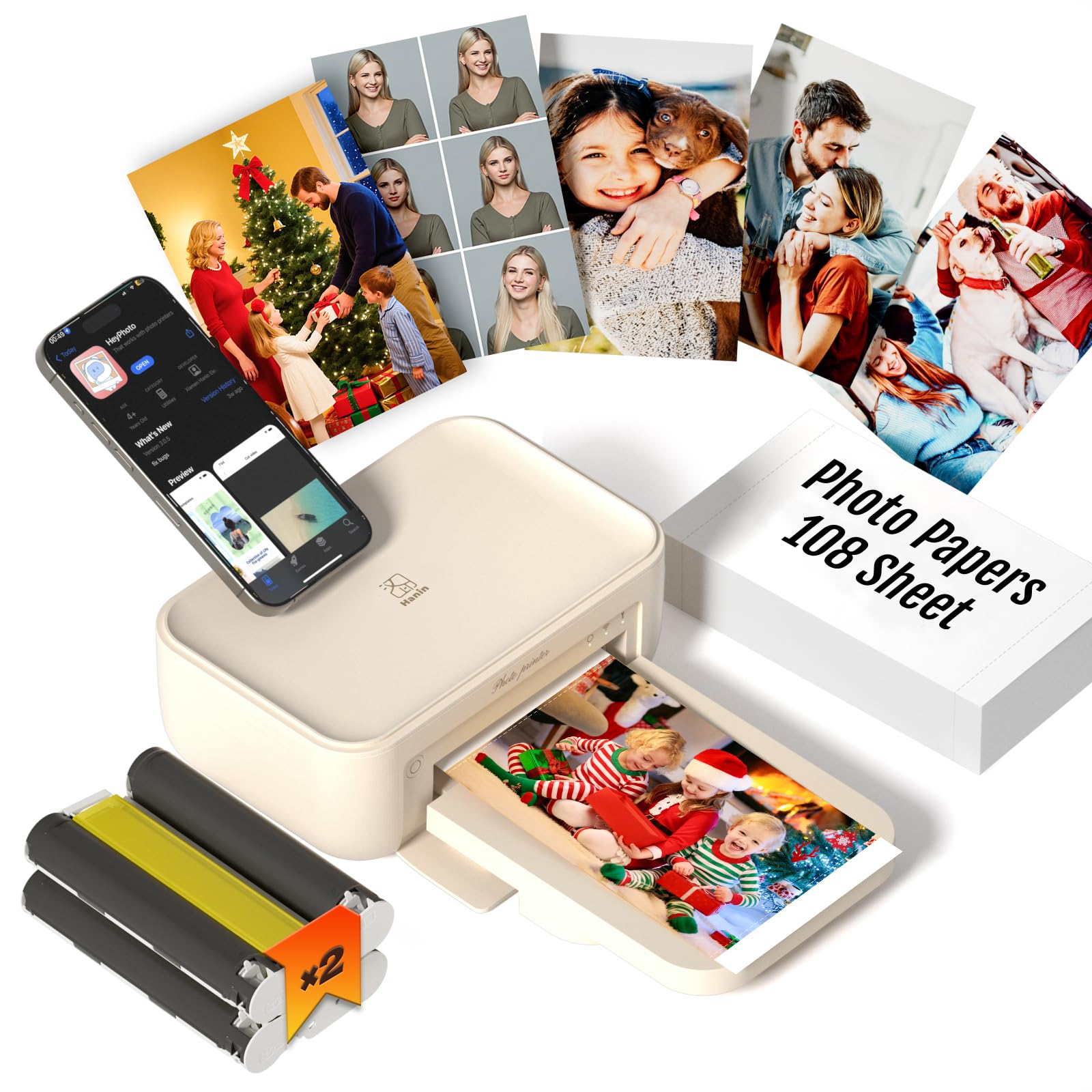 Photo 1 of iDPRT 4x6 Photo Printer, CP4100 Instant Photo Printer for iPhone & Android with 108 Sheets & 2 Cartridges, Wireless Portable Picture Printer, 300DPi Thermal Dye Sublimation, Beige