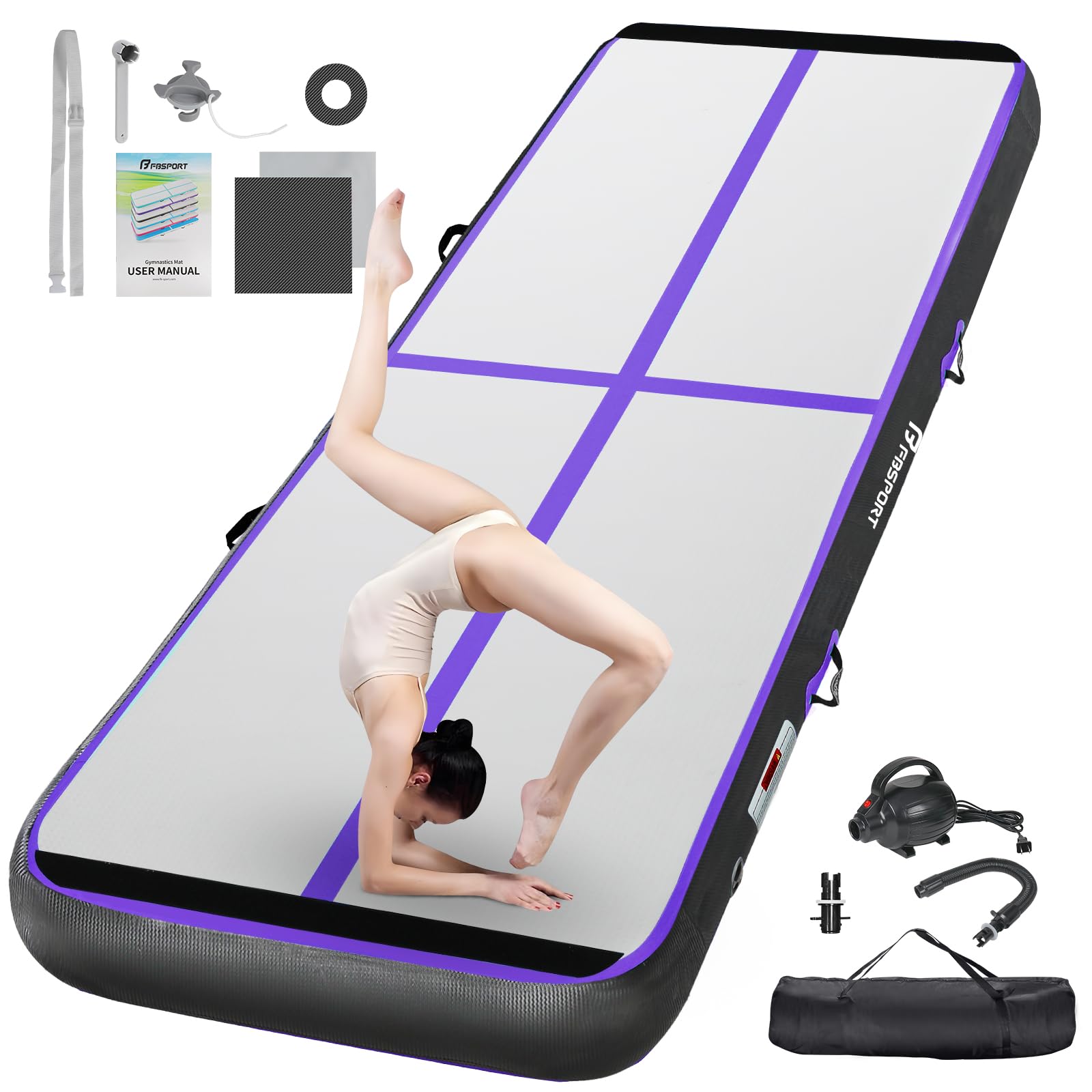 FBSPORT 10ft Inflatable Air Gymnastics Mat Training Mats 4 inches Thickness Gymnastics Tracks for Home Use/Training/Cheerleading/Yoga/Water with Pump Image