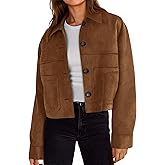Tankaneo Womens Cropped Faux Suede Leather Jackets Lapel Collar Button Down Short Coats Fall Winter Vintage Trendy Shackets