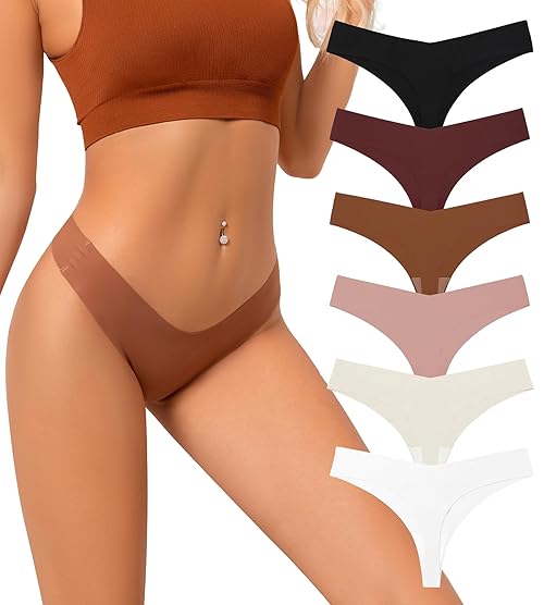ULTREAGLE Women's Seamless No Show Thong Panties Comfortable Breathable Pack of 6 Underwear,M