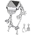 JOYOZY Band Compatible with Apple Watch 38mm 40mm 41mm 42mm 44mm 45mm 46mm, Bling Strap with Glitter Case Built-in Screen Protector, Interchangeable Charms Dressy Bracelet for Women