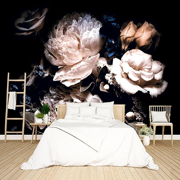 BZHXBZ – BLACK PEONY FLORAL WALLPAPER PEEL AND...