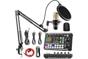 Facmogu Podcast Equipment Bundle, F998 Live Sound Card with BM800 Recording Studio Microphone, Professional Live Sound Card w/Dj Mixer Effects & Voice Changer for Live Streaming Gaming YouTube TikTok