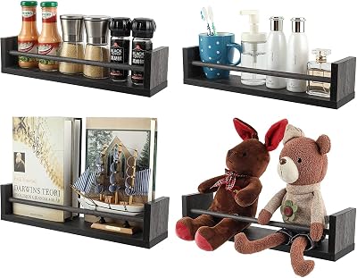 EasyPAG Pack of 4 Wood Nursery Floating Shelves Wall Mounted Spice Rack