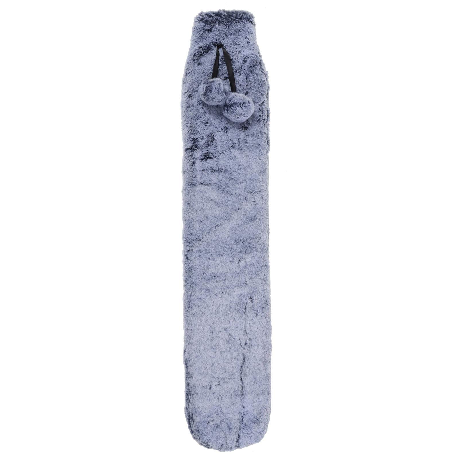 Hodge and Hodge Extra Long Length Hot Water Bottle with Faux Fur Cover & Pom Poms Slim Design for Thermotherapy Muscle Ache Tension Relief Backache Neck Strain Shoulder Pain 72cm - 2 Tone Ocean Blue