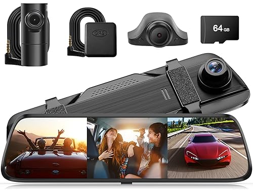 Mirror Dash Cam, 4K Rear View Mirror Camera, 12'' Front and Rear