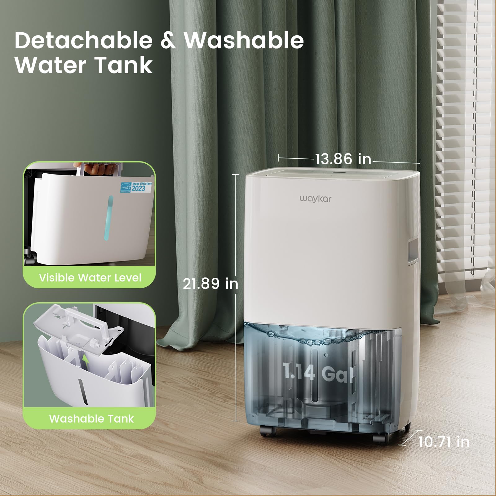 Waykar 80 Pints 2025 Energy Star Dehumidifier for Spaces up to 5,000 Sq. Ft for Basement and Home, Large Room with Drain Hose and 1.14 Gallons Water Tank
