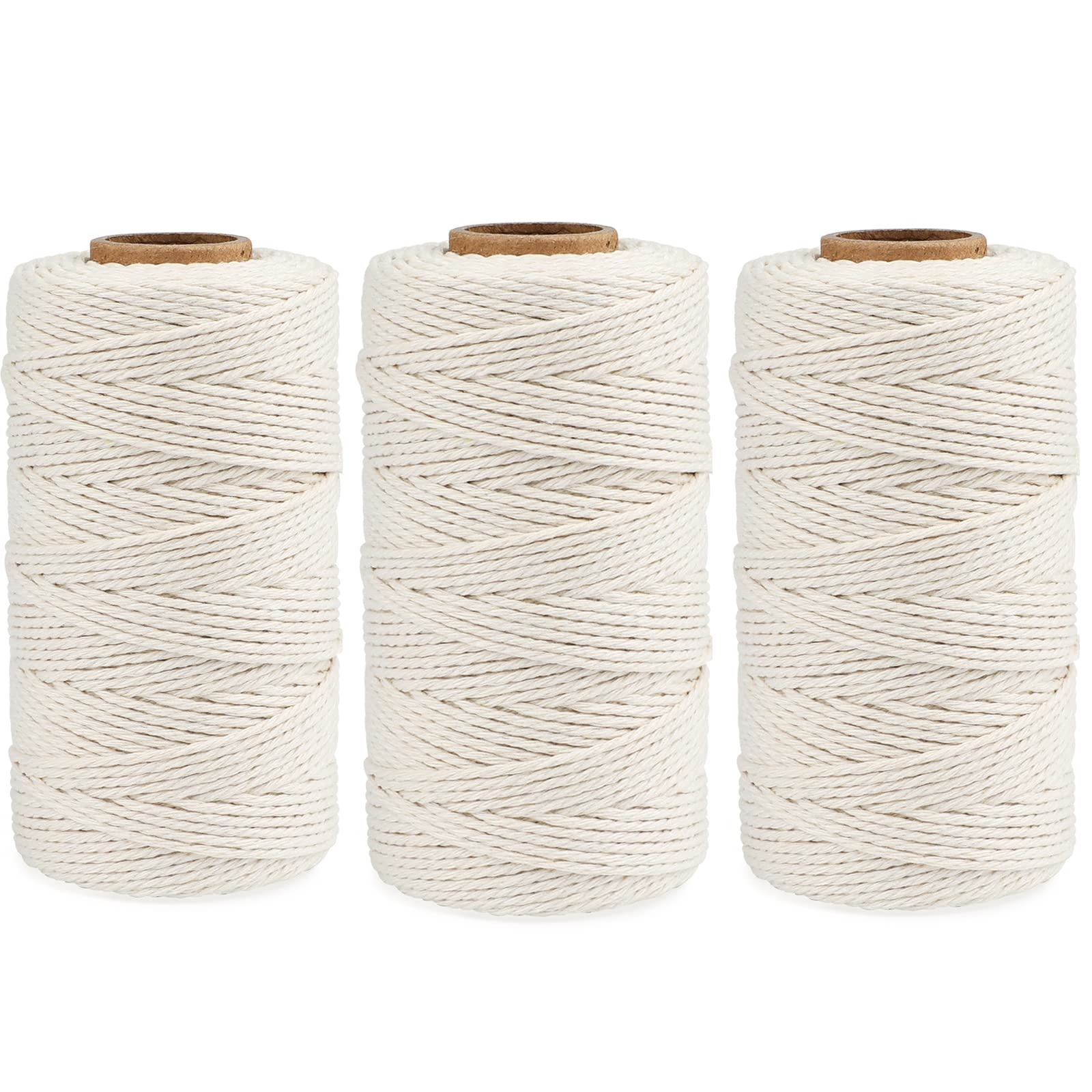 G2PLUS 3x100M Beige Cotton String Twine -2MM Craft Cotton Cord - 3Ply Cotton Butchers Thread Twine Perfect for Cooking, DIY Crafts and Handmade