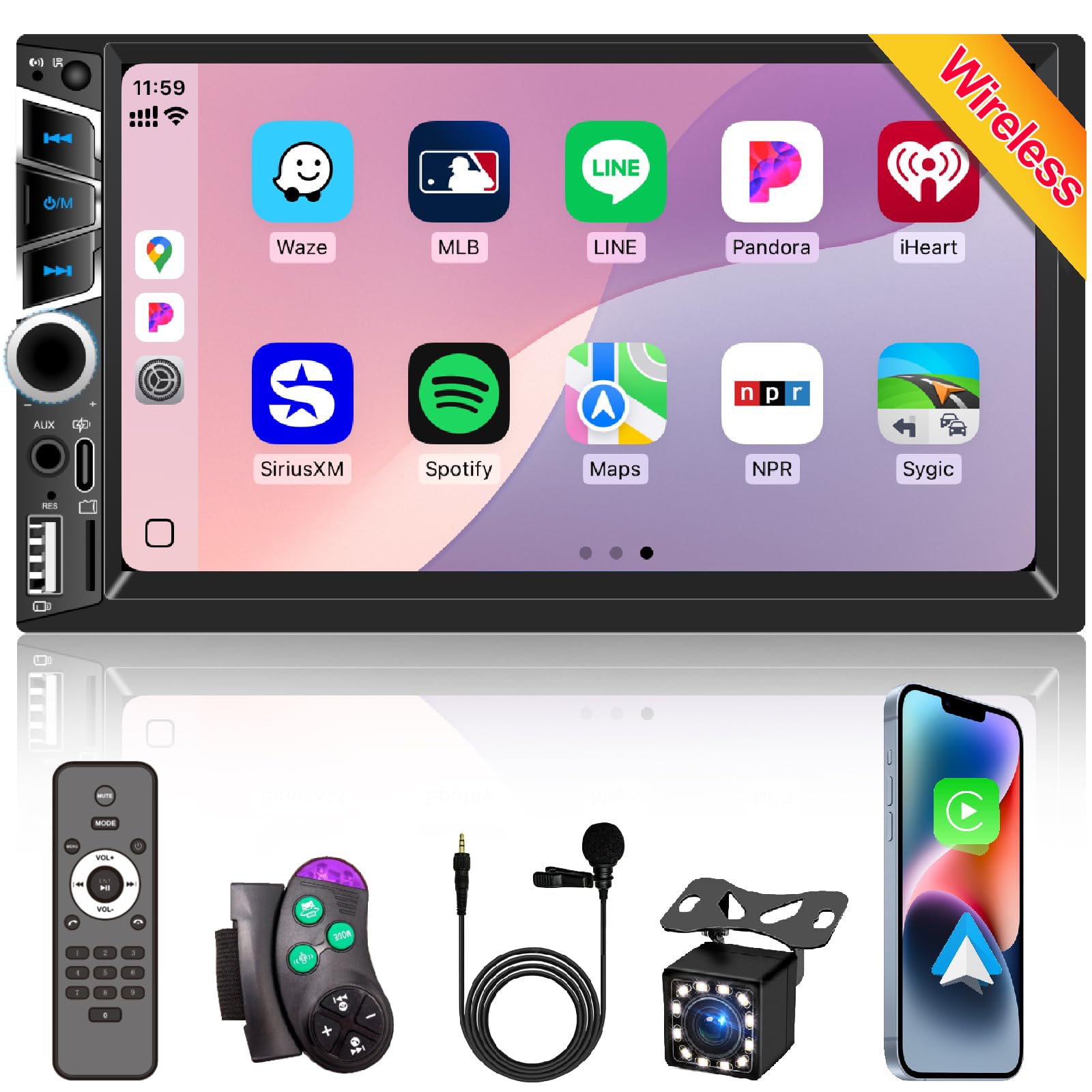 Photo 1 of *MISSING PARTS UNKNOWN*
Wireless Apple Carplay 7 inch Double Din Car Stereo,IPS Touchscreen,Bluetooth 5.2,FM Car Radio,Bakcup Camera,Subwoofer Ports, Audio Receiver,Android Auto,Type-C/USB Fast Charging,GPS Navigation