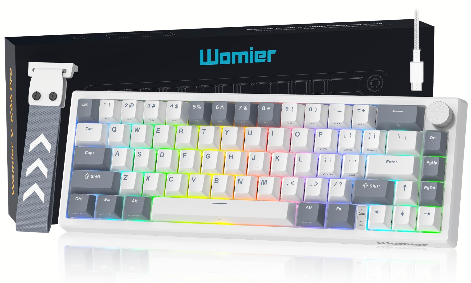 Photo 1 of Womier VK66 PRO 60% Gaming Keyboard Wired, QMK/VIA Creamy Mechanical Keyboard, Hot Swappable Gasket Mount RGB Key Board & Translucent Keycaps (White)