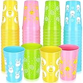 Meanplan 60 Pcs Easter Reusable Plastic Cups Bunny Party Tumbler 12 oz Spring Drinking Tea Coffee Cups Happy Easter Decoration for Party Supply Drinkware Beer Beverage Ice Cream Snacks