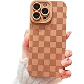 YUMUPIFE Compatible with iPhone 16 Pro Max Case Cute Checkered Pattern Design for Girls Women, Soft Silicone Shockproof Protective Designed for iPhone 16 Pro Max Case-Brown