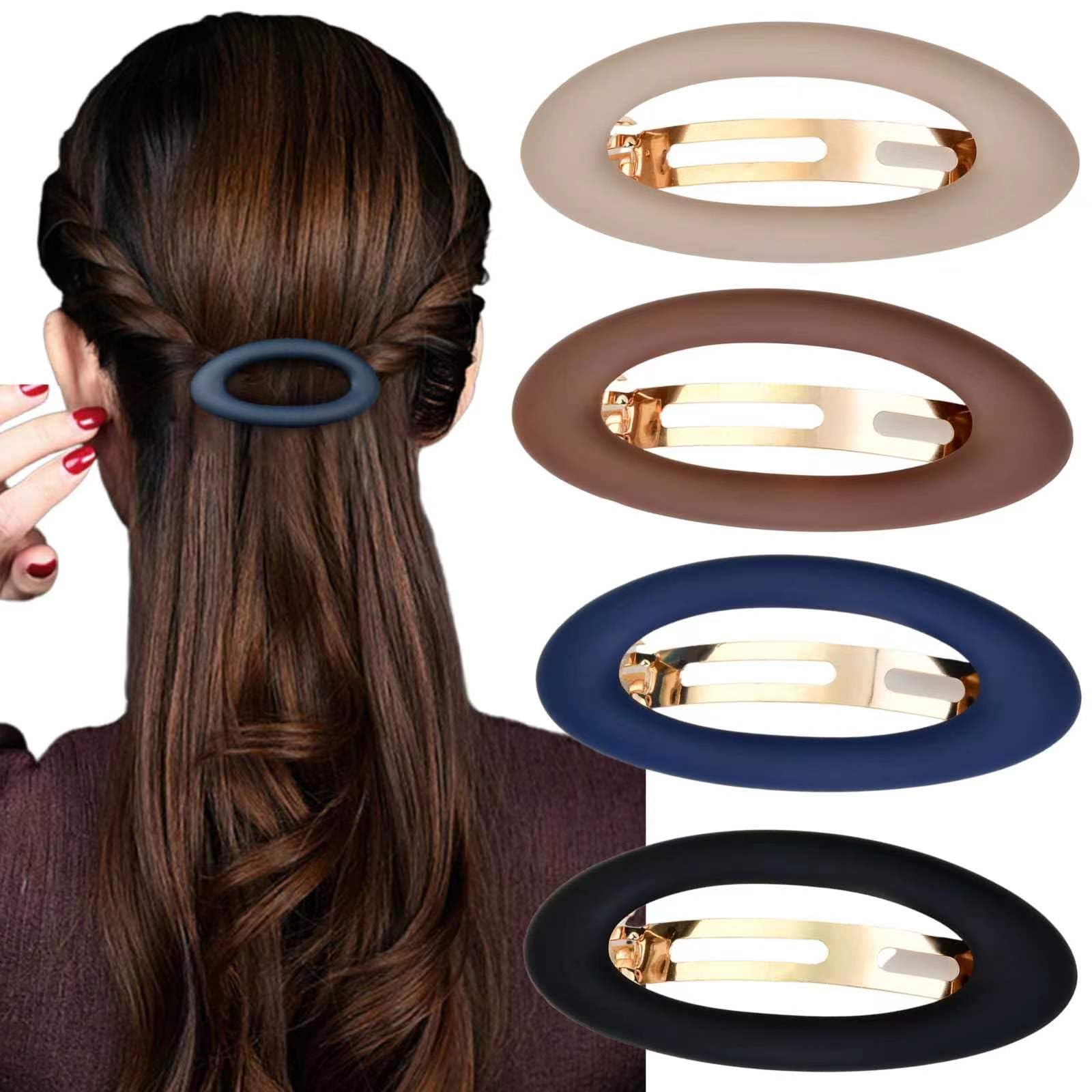 Ypkia Pack of 4 Ellipse Hair Clips Women's Thick Hair Automatic Large Classic Matt Hair Clip French Hair Clip Set for Women Girls Hair Accessories