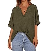 MASCOMODA Oversized T Shirts for Women V Neck Short Sleeve Casual Tops Summer Trendy Basic Tunic Loose Fit Tee Shirt