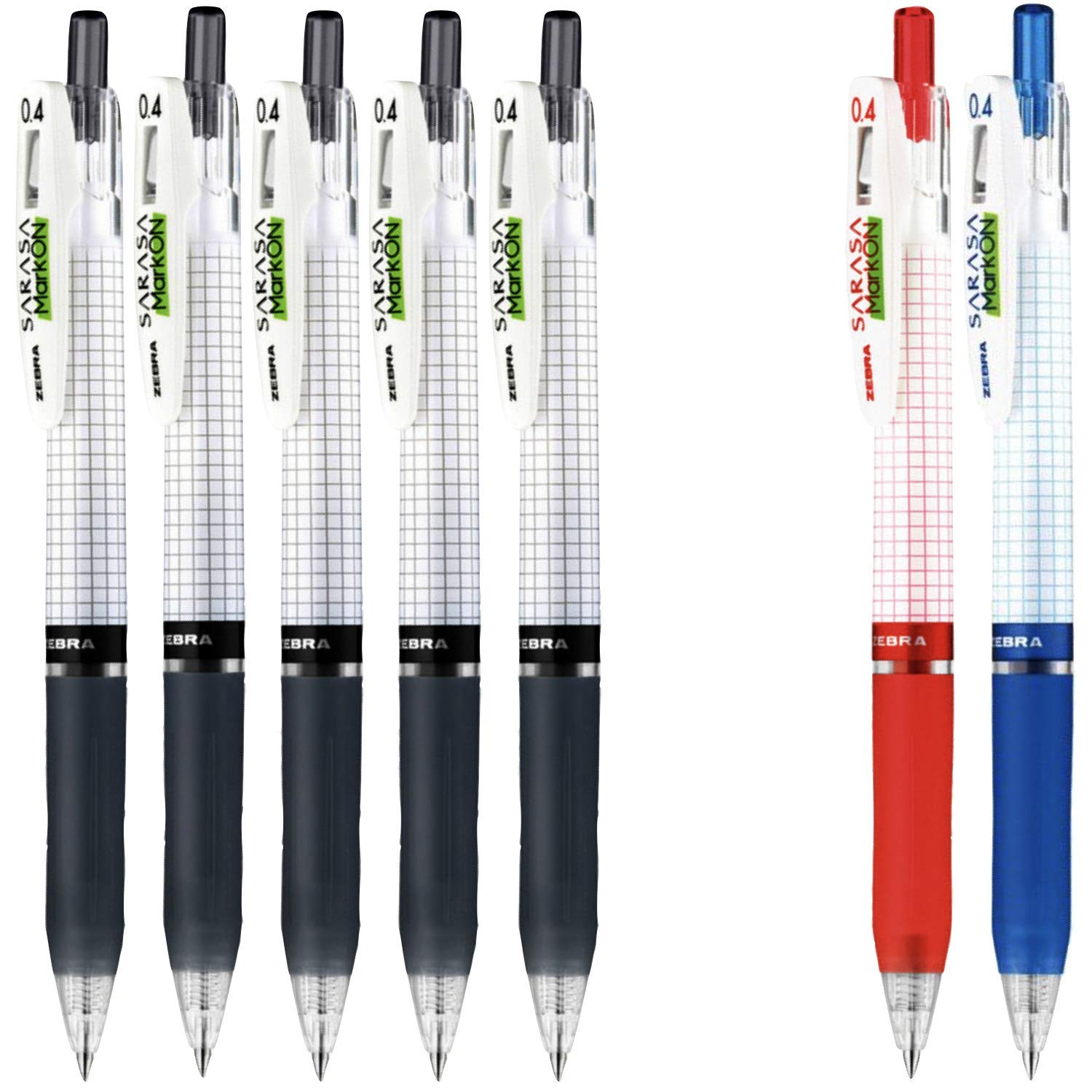Photo 1 of Zebra sarasa Mark on Gel ink 0.4mm ballpoint pens ink color (5 Black,1 Blue,1 Red) total 7