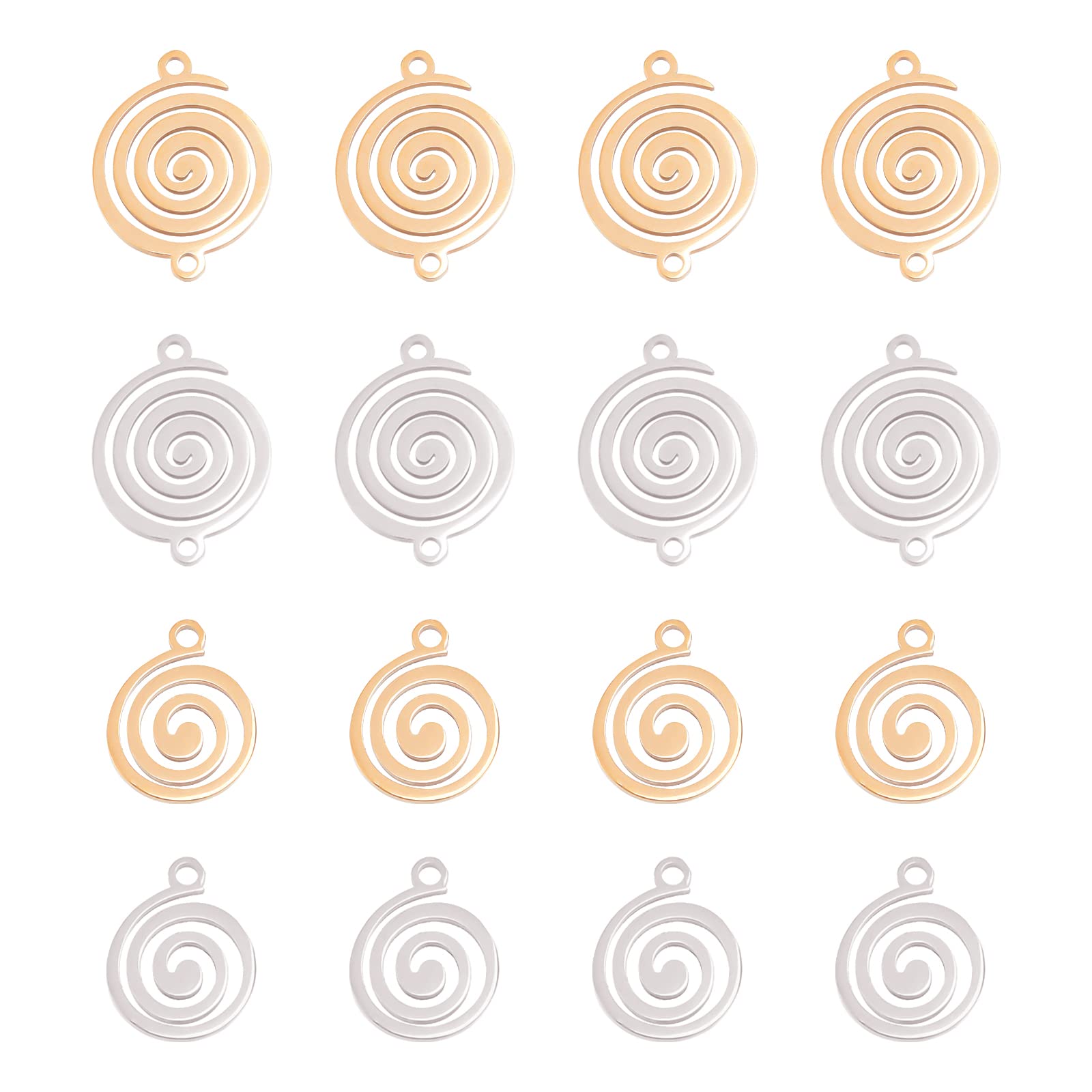 DICOSMETIC 16Pcs 2 Sizes Metal Connector Charms Swirl Links Connectors Stainless Steel Round Vortex Pendant Charms Spiral Wave Pendant Filigree Charms for DIY Jewelry Making Craft, Hole: 1.5mm