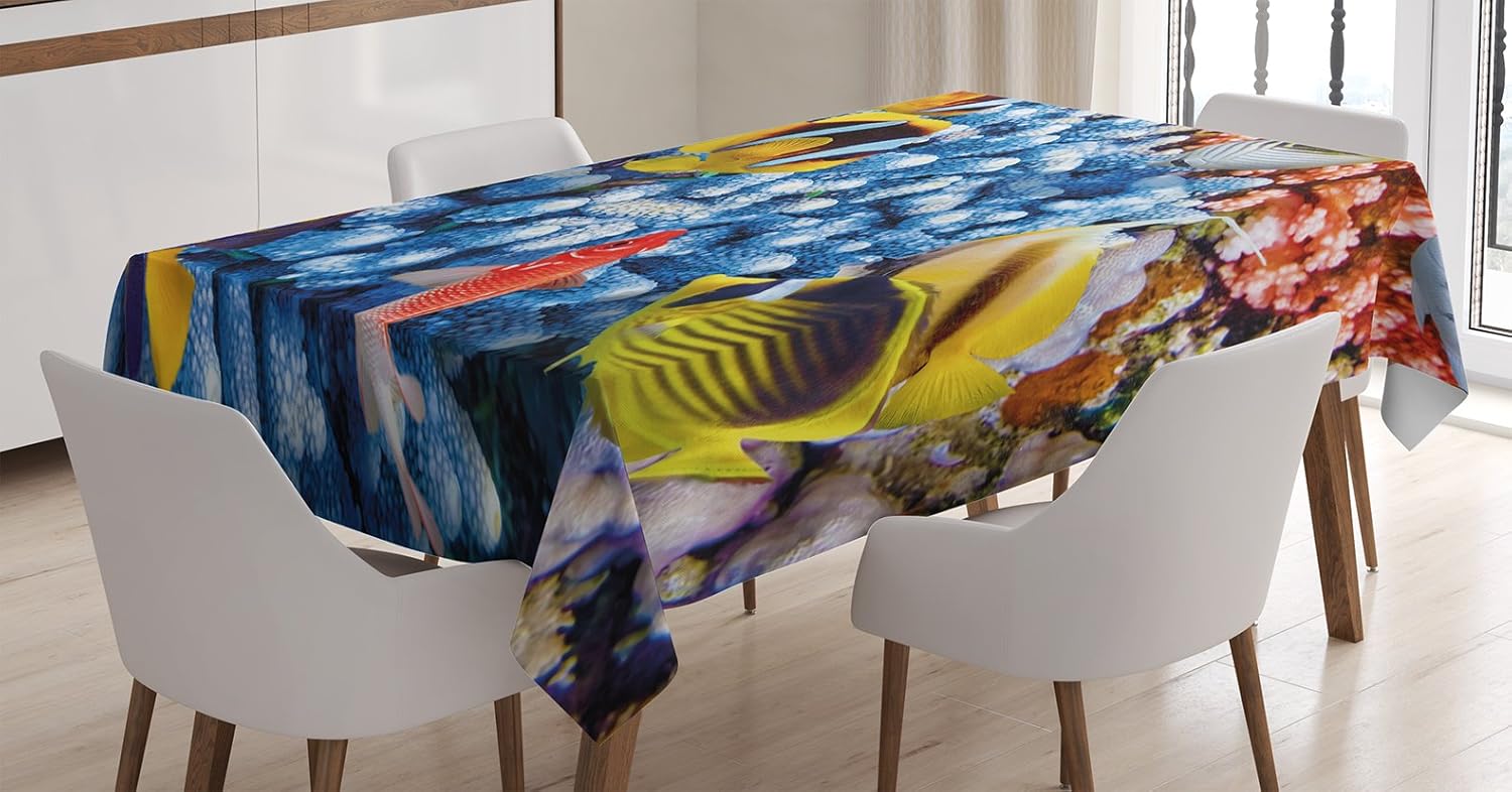 Ambesonne Modern Tablecloth, Aquatic Caribbean Underwater