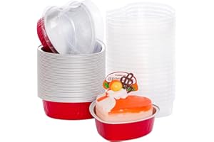 FUMWASE 40 Pieces Aluminum Cake Pans with Lids Heart Shaped Foil Cupcake Cups 100ml 3.4oz Mini Baking Pans for Valentines Mother's Day Wedding Christmas Birthday Anniversaries(Red)
