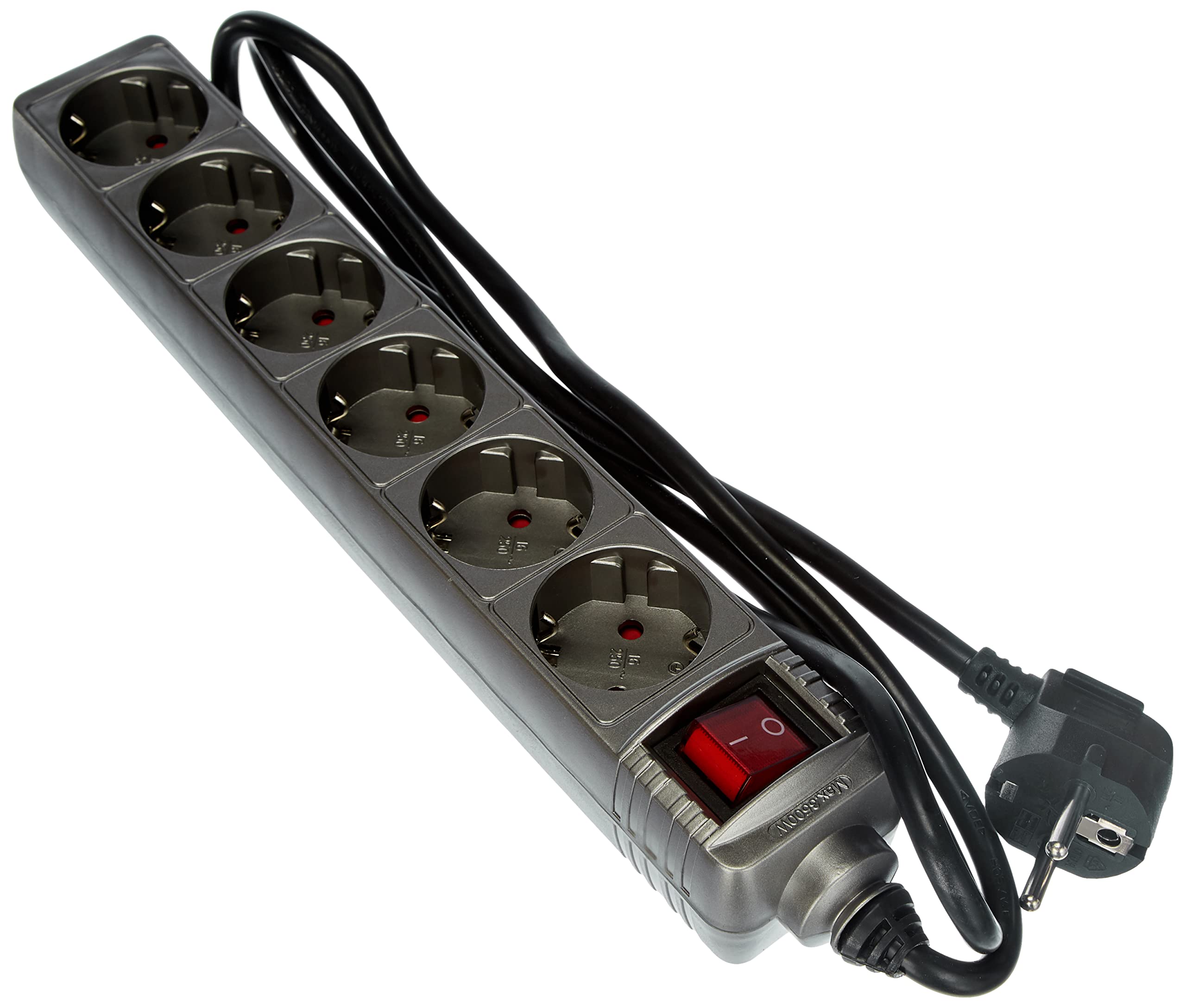 Kopp 120943005 6-fach Steckdosenleiste mit beleuchtetem Schalter Standard, titan