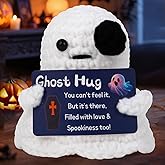 Yullely Positive Crochet Ghost Hug Plush – Handmade Emotional Support Ghost Stuffed Animal, Encouragement Gift for Women, Spooky Valentines or Best Friend