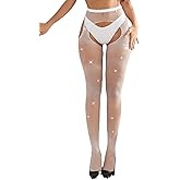 ohyeah Women Fishnet Stockings Plus Size Sparkly Tights XS-5XL Suspender Pantyhose High Waist Rhinestone Legging
