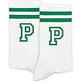 SSQBZU Striped Initial Socks with the Letter in Green, St. Patricks Day Socks Gifts for Family Friends, etc.