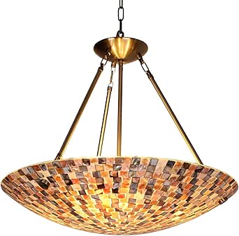Artzone Pendant Light 20 Inch Shell Mosaic Kitchen Island Lighting 3 Light Glass Inverted Ceiling Pendant Lighting For Kitchen Island Living Room Ceiling Lights Island Lights