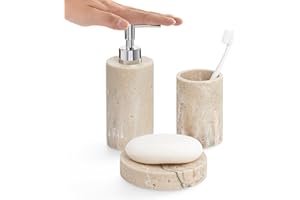 Navaris Decorative Bathroom Accessories Set - 3-Piece Bath Accessory Kit with Toothbrush Holder Liquid Soap Dispenser and Soa