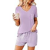 Ekouaer Womens Pajama Sets Short Sleeve Pajamas for Women Sets Soft Lounge Sets Casual V Neck Sleepwear PJS