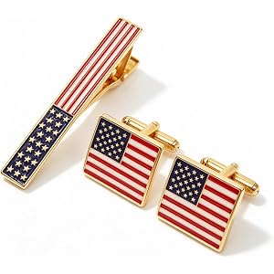 Baluue Tie Clip and Cufflinks Set for Men, American Flag Tie Clip with Cuff Links USA Flag for Business Formal Suit, 4th of J
