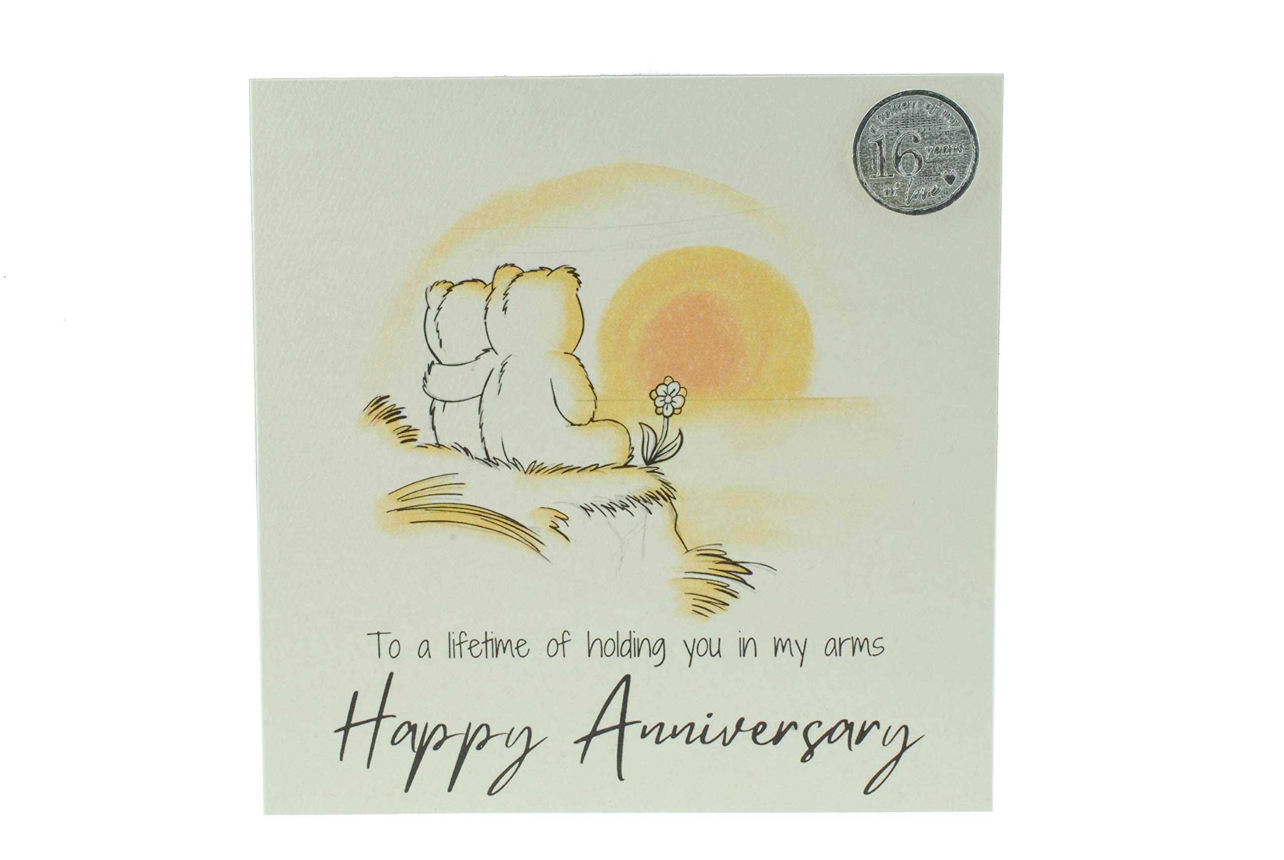 Cute 16 Year Anniversary Card, Sunset Bears – Free Metal 16th Anniversary Love Token Gift (gc-annisunset16)