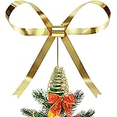HMASYO Christmas Tree Topper Bow, 10.5 Inch Large Gold Metal Bow Tree Topper with Spiral Base for Holiday Xmas Party Christmas Tree Top Decorations (Gold)