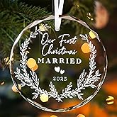 MEMOVAN Christmas Married Hanging Ornament First Christmas Just Married Ornament 2025 Wedding Gifts for Couples 2025 Xmas Mr and Mrs Engagement Gifts for Couples Bride Groom Newlyweds