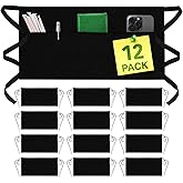 GREEN LIFESTYLE Server Aprons with 3 Pockets - Waist Apron, Waitress Apron for Women and Man, Water Resistant with Long Waist Strap Reinforced Seams, Half Apron (12 Pack - Black)