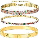 MVCOLEDY 18K Gold Plated Love Bangle Bracelet Set Cubic Zirconia Classic Stainless Steel Adjustable CZ Gold,Silvery,Colorful CZ Love Bracelets Stack for women