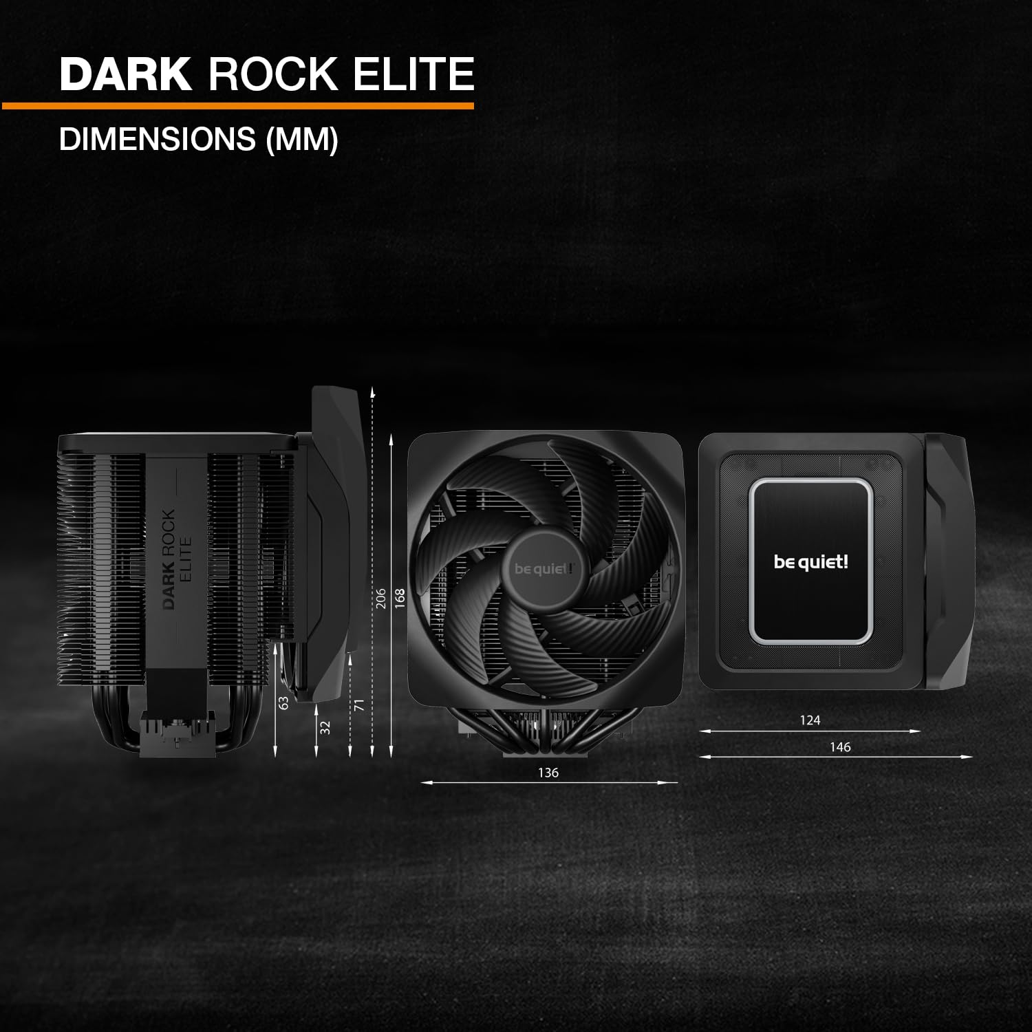 Be Quiet! Dark Rock Elite Air Cooler, 2X Silent Wings 135Mm Pwm Fans, Speed Switch With 2 Modes, High-Performance Heat Pipes, Front Fan Rail System, Enhanced Ram Compatibility, Argb Leds, Beefy Design - View 7