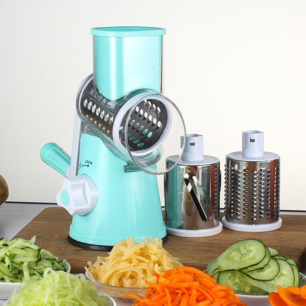 Vegetable Mandoline Slicer ,Helot 3 Stainless Steel Blades Multi-Function Vegetable Chopper Fast Shredding Spiralizer (Blue)