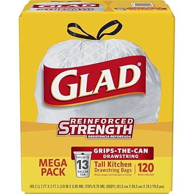 Glad Tall Kitchen Drawstring Trash Bags - 13 Gallon White Trash Bag - 120 Count