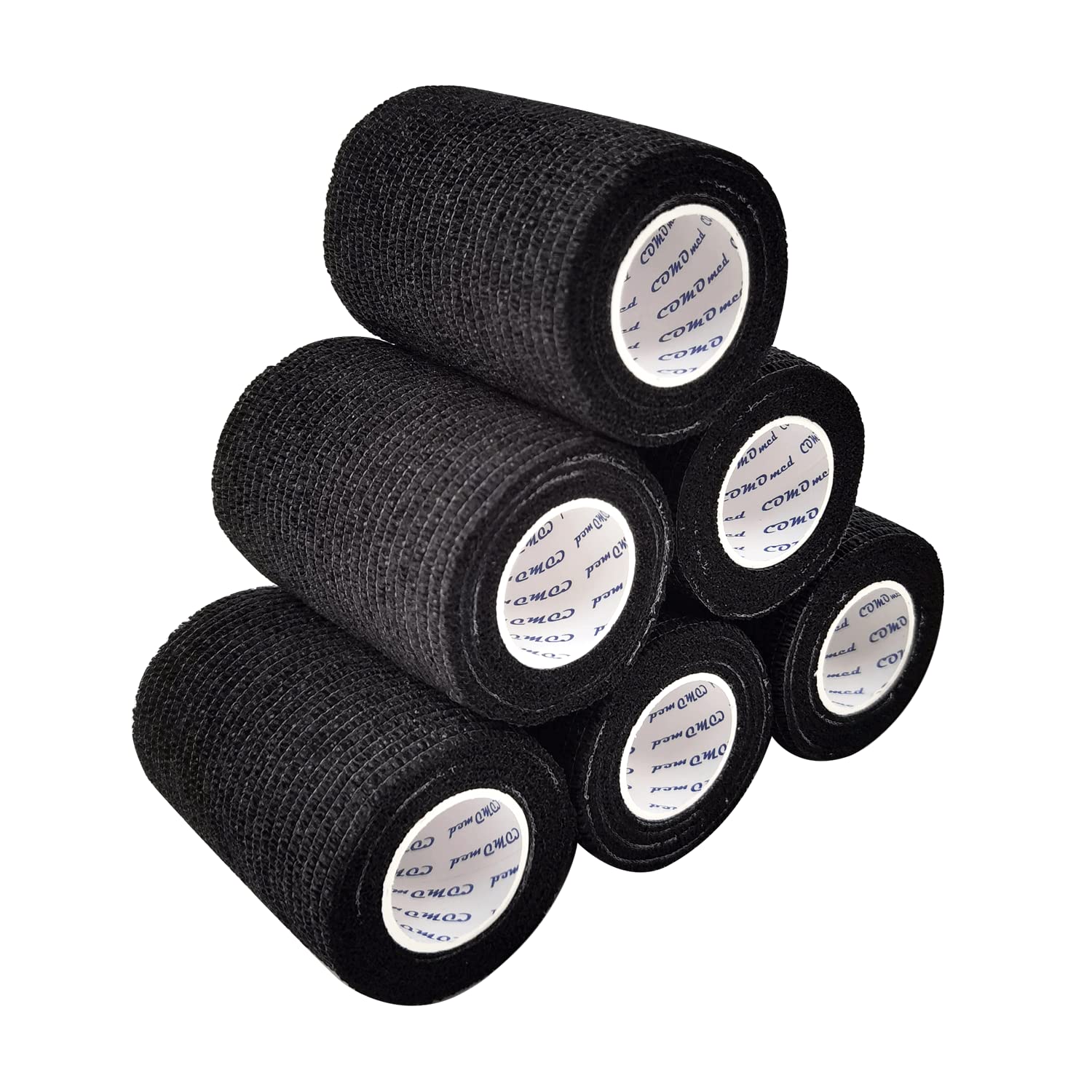 COMOmed Cohesive Bandage Adhesive Bandage Roll Flexible Bandage Non-woven Cohesive Athletic Tape Alleray tested Black 7.5cm 6 Rolls