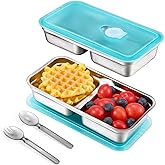 UCBAT Stainless Steel Snack Containers with Lids, 2 Pack Reusable Grab and Go 2 Compartment Lunch Box for Travel & Outdoor Campin,Containers for household or kitchen use