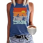 Sun Salt Sand Beach Coconut Tree Tank for Women Summer Casual Sleeveless Vacation Beach Workout Tank Tops
