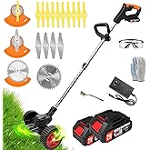 Cordless Weed Wacker Eater Electric Battery Powered, 21V Lightweight Weed Trimmer Edger Lawn Tool with 2Pcs 2000mAh Battery, 3 in 1 Stringless Grass Trimmer/Edger/Brush Cutter for Garden Yard Lawn