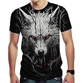 Srcnhim Men's Wolf Graphic T-Shirt Novelty Animal Pattern Fashion Short Sleeve T Shirts,Black,XL