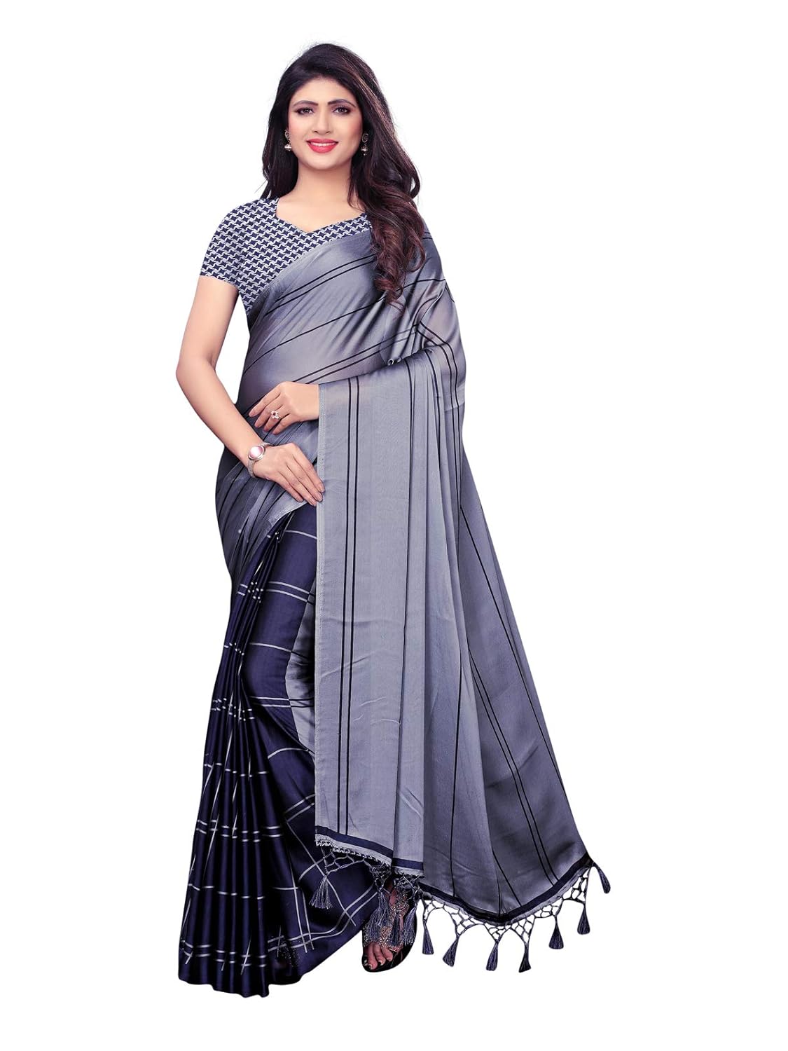 kanchnar women's chiffon stripped printed saree