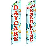 Now Enrolling Feather Banner - Daycare Swooper Flag - First Day of Preschool Flags - Pre School Sign Feather Flag - Set of Two Advertising Flags 12ft x 2.5ft (Pole not included)