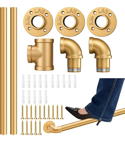 Bar Foot Rail Kit – 304 Stainless Steel Satin Finish, Wall Mounted, 8ft Length, 880 Lbs Load Capacity, Gold – For Home Kitchen, Restaurant, Counter