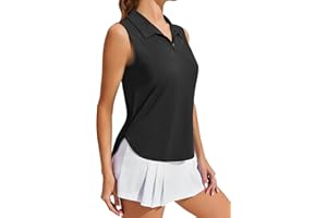 PINSPARK Women Golf Shirts Sleeveless UPF 50+ Tennis Polo V-Neck Quick Dry Athletic T Shirt 1/4 Zip Collar Workout Tank Top