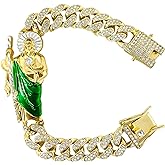 Generic San Judas Tadeo Bracelet, Stainless Steel 24k Gold Plated Saint Jude Pendant, Catholic Mexican Bracelets For Men, Medium, golden