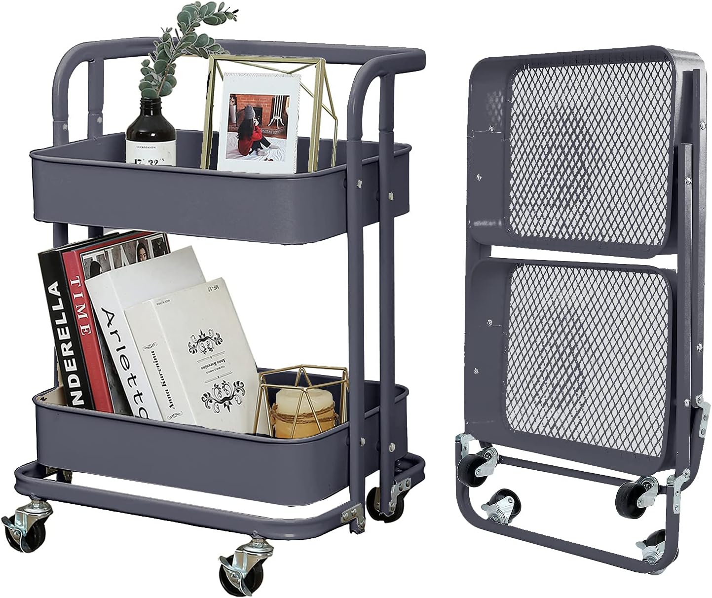 3Tier Foldable Utility Rolling Cart Multifunction Storage Shelves with